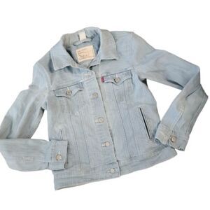 Levi's Womens Blue Stripe Cotton Blend Long Sleeve Pocket Denim Trucker Jacket S